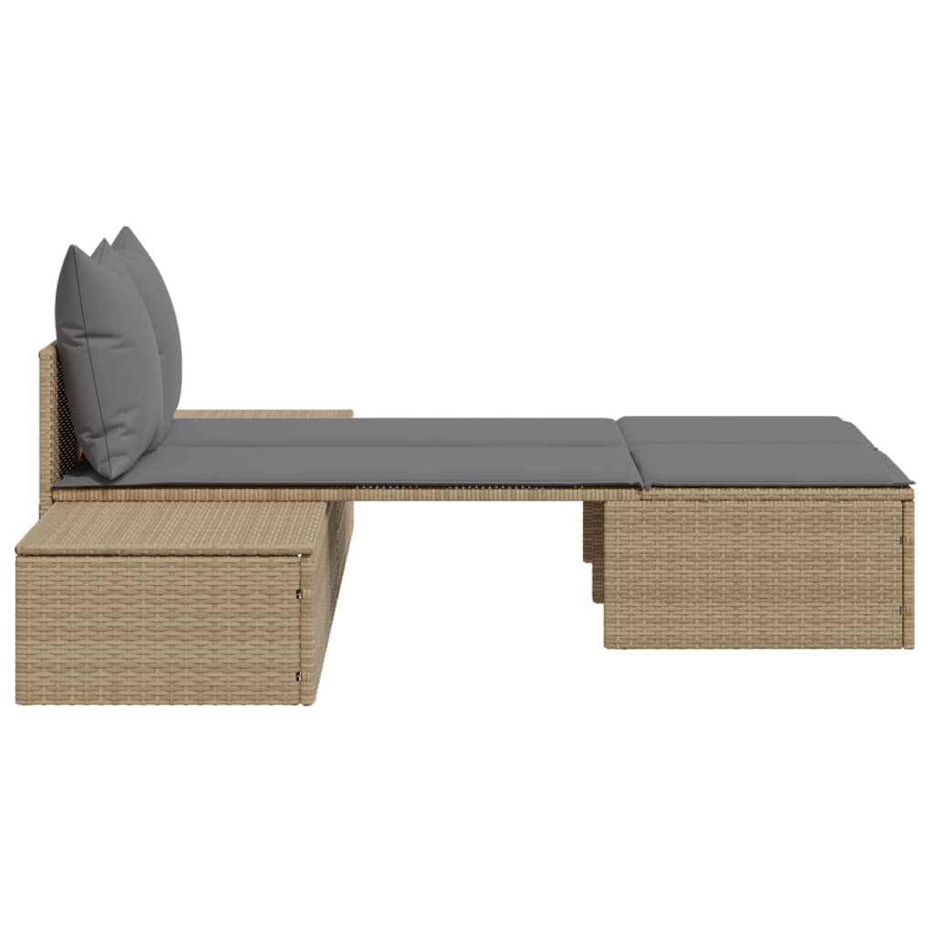 Double sun lounger with cushions in beige PE wicker