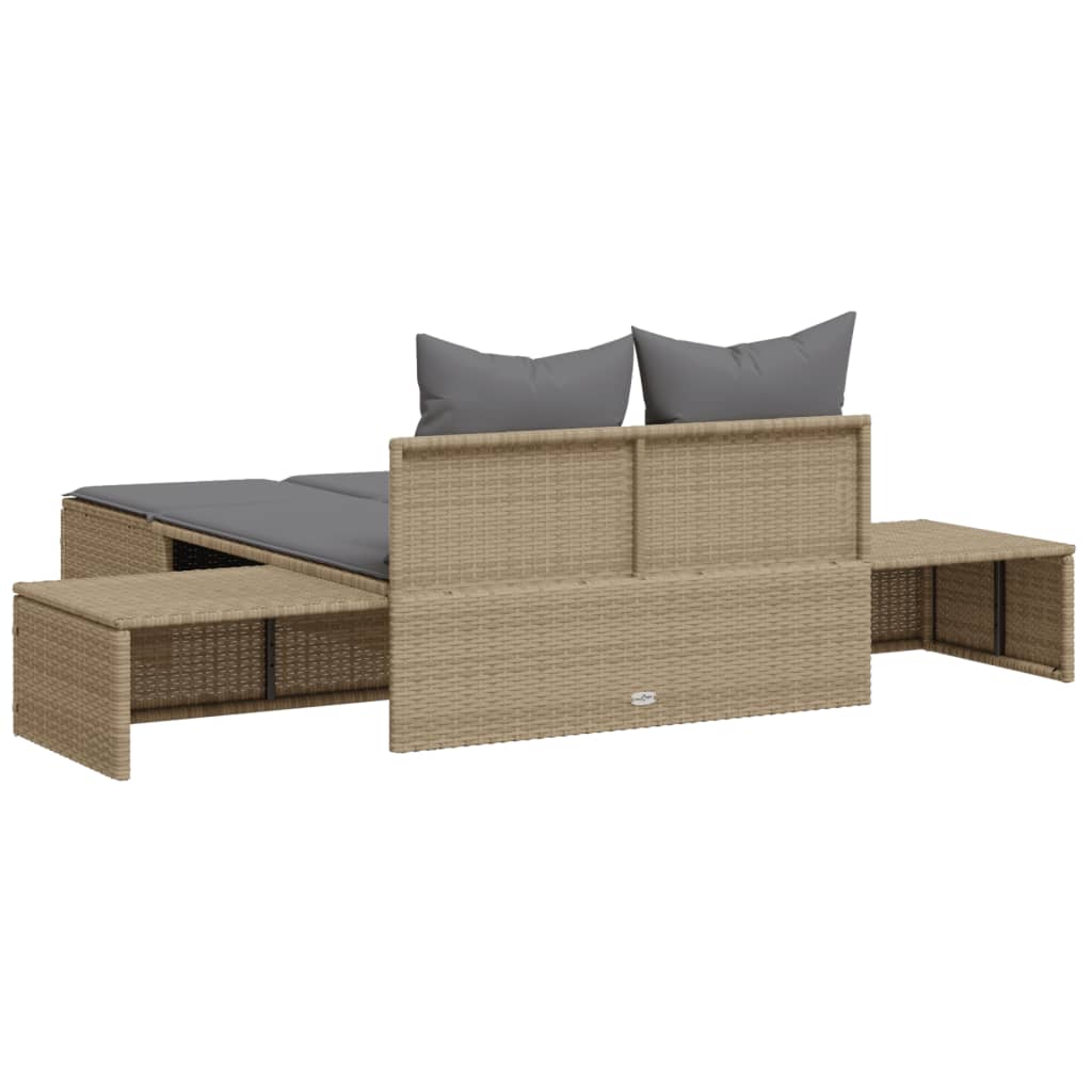 Double sun lounger with cushions in beige PE wicker
