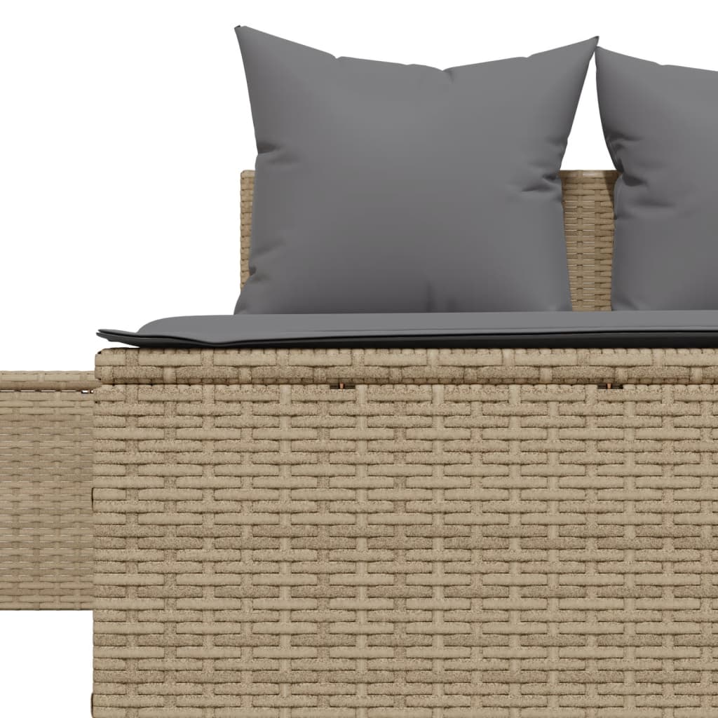Double sun lounger with cushions in beige PE wicker