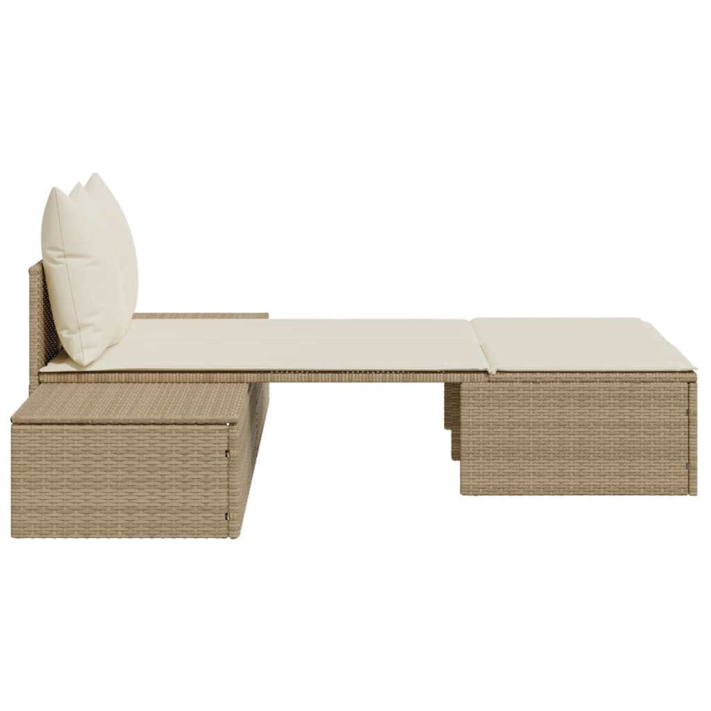 Double sun lounger with cushions in beige PE wicker
