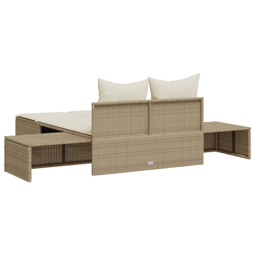 Double sun lounger with cushions in beige PE wicker