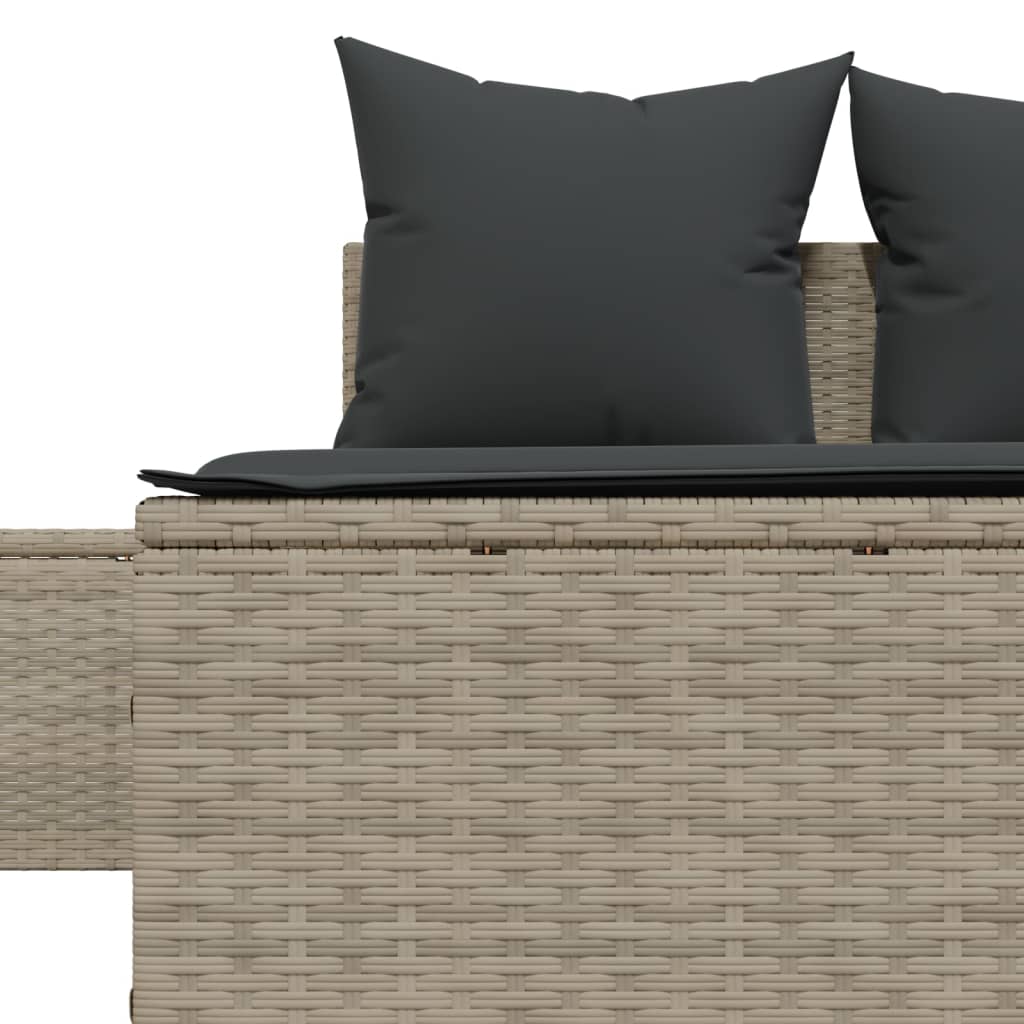 Double sun lounger with cushions in light grey poly rattan