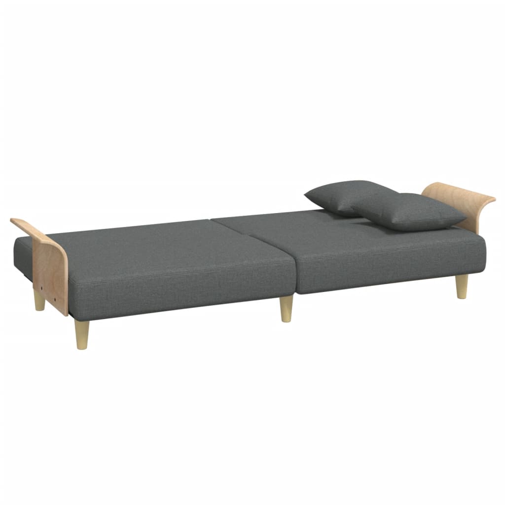 Sofá-cama 2 lugares c/ almofadas/apoio pés veludo cinza-escuro