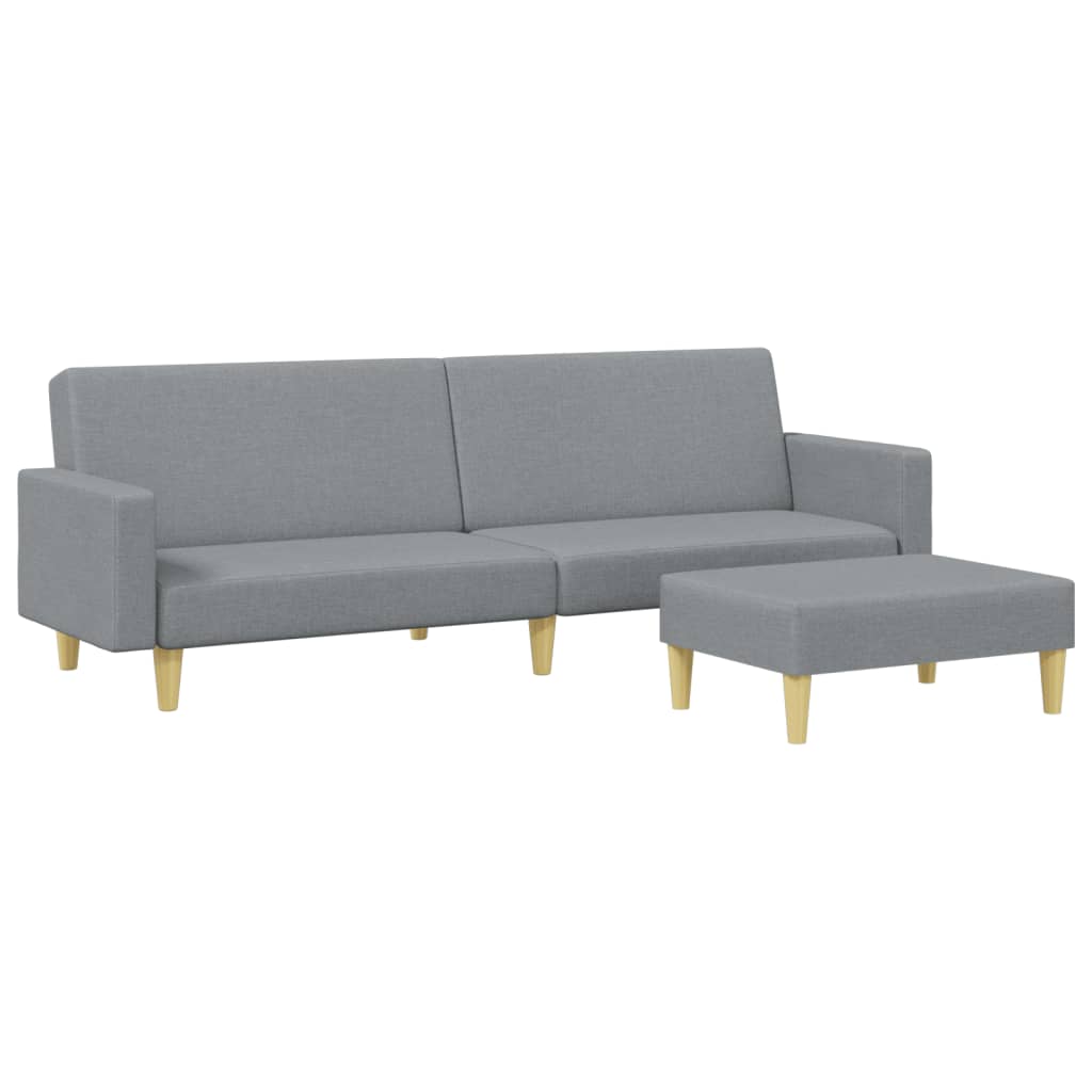 Sofá-cama de 2 lugares c/ apoio de pés tecido cinzento-claro