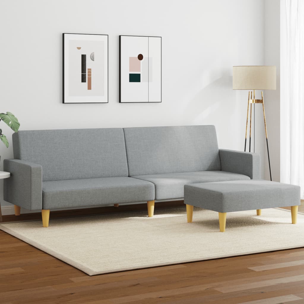 Sofá-cama de 2 lugares c/ apoio de pés tecido cinzento-claro