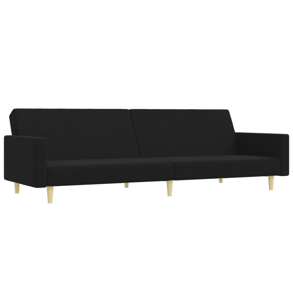 Sofá-cama de 2 lugares com apoio de pés tecido preto