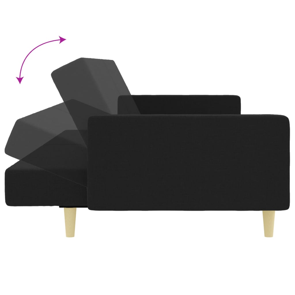 Sofá-cama de 2 lugares com apoio de pés tecido preto