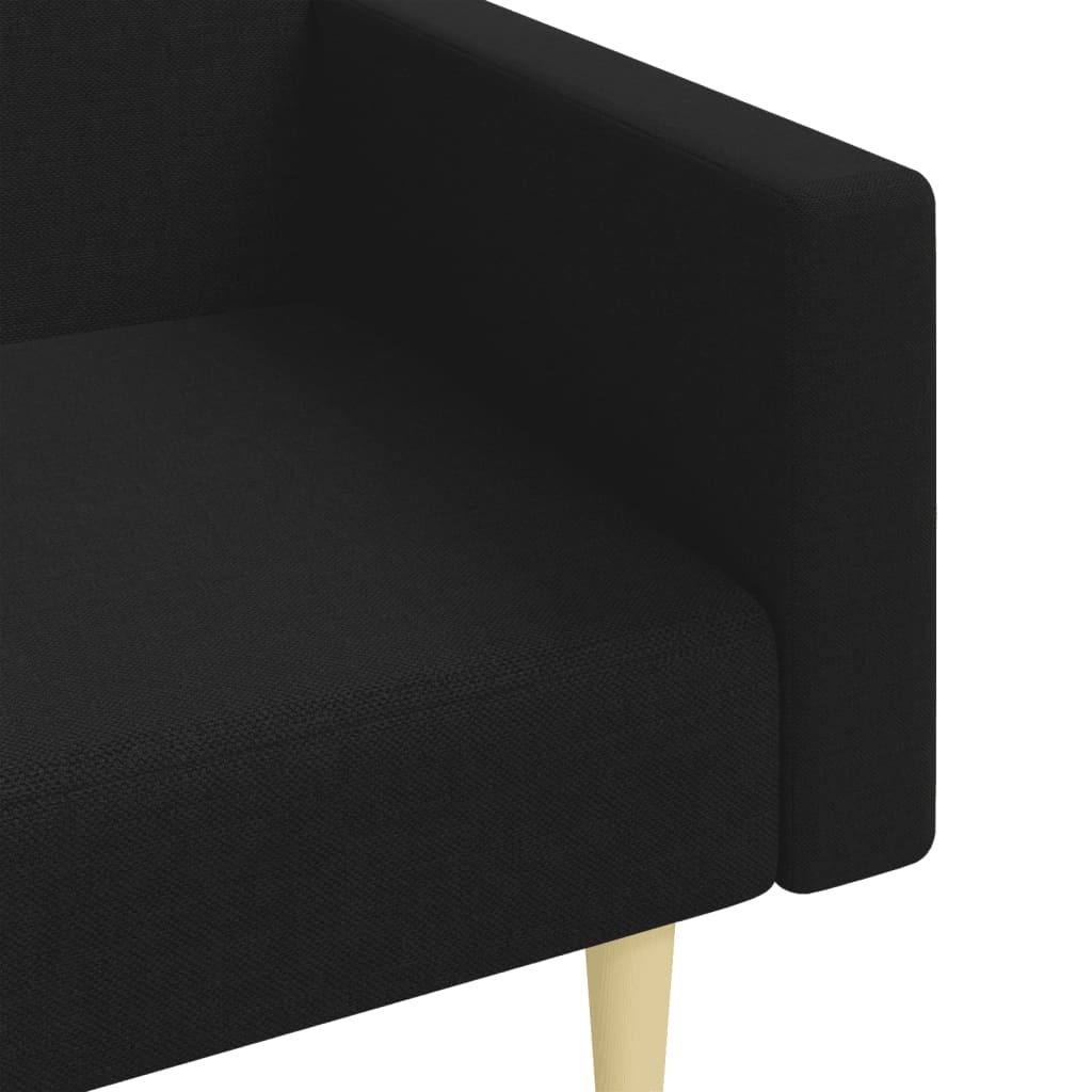 Sofá-cama de 2 lugares com apoio de pés tecido preto