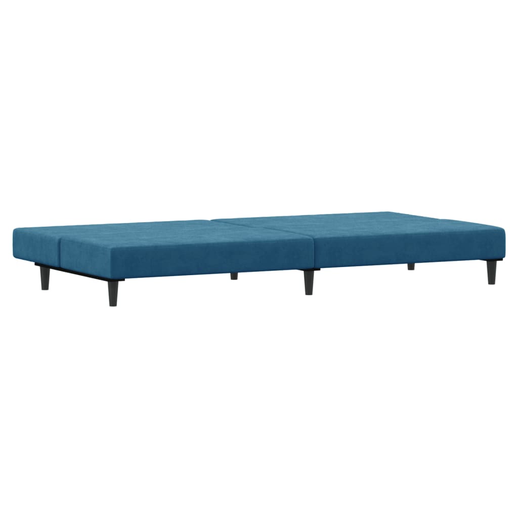 Sofá-cama 2 lugares c/ apoio de pés veludo azul