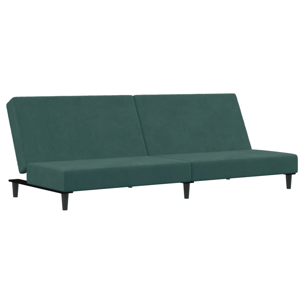 Sofá-cama 2 lugares c/ apoio de pés veludo verde-escuro