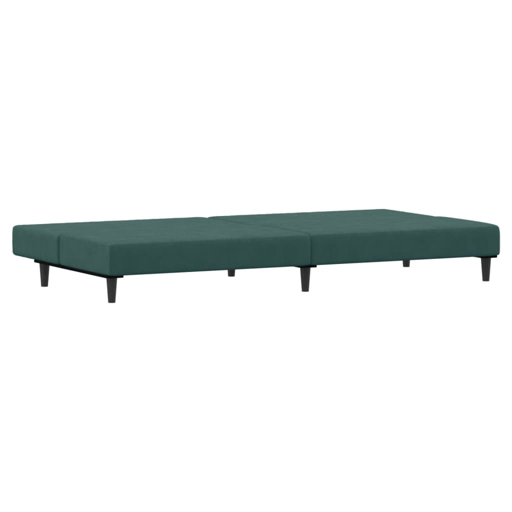 Sofá-cama 2 lugares c/ apoio de pés veludo verde-escuro