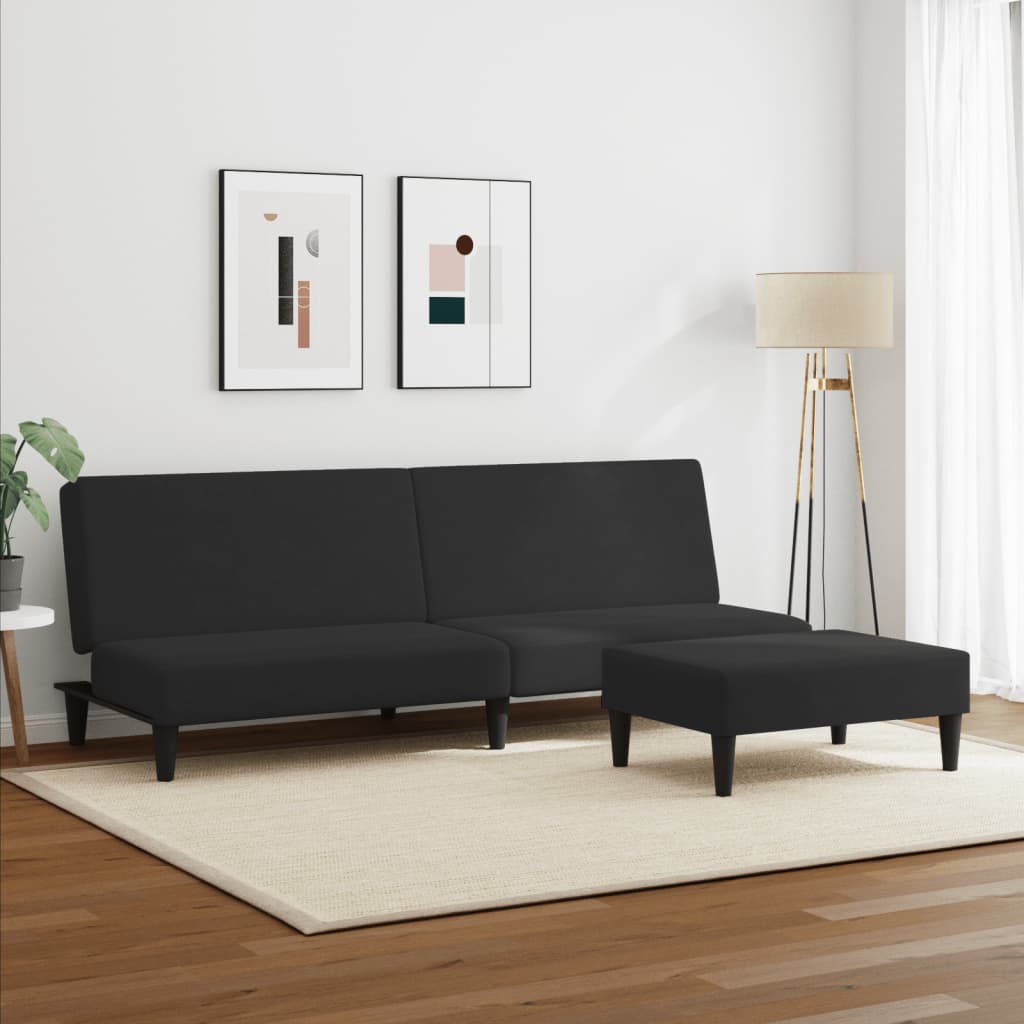 Sofá-cama 2 lugares c/ apoio de pés veludo preto