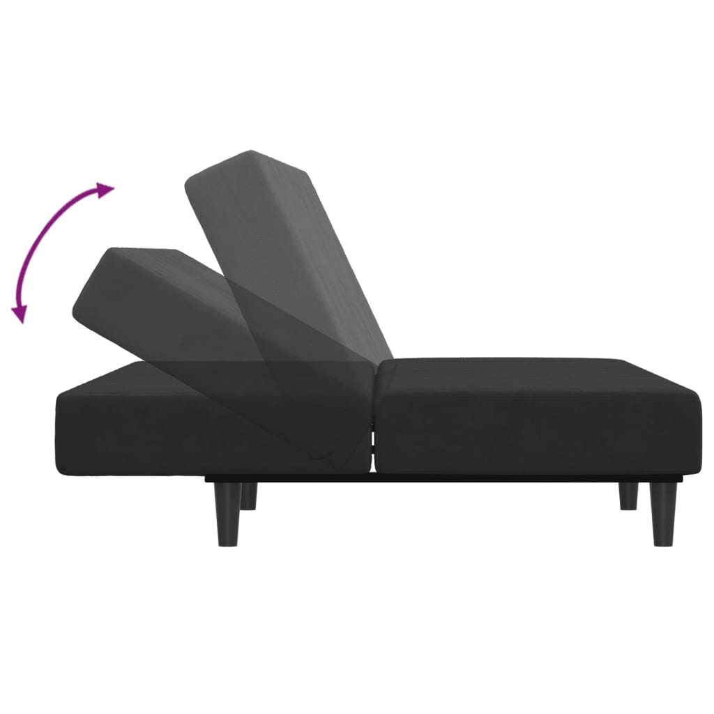 Sofá-cama 2 lugares c/ apoio de pés veludo preto