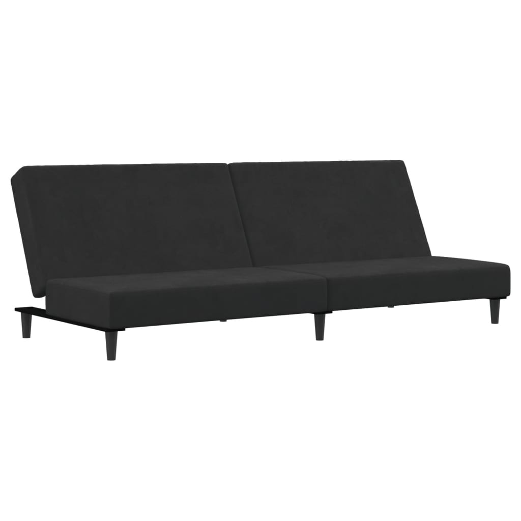 Sofá-cama 2 lugares c/ apoio de pés veludo preto