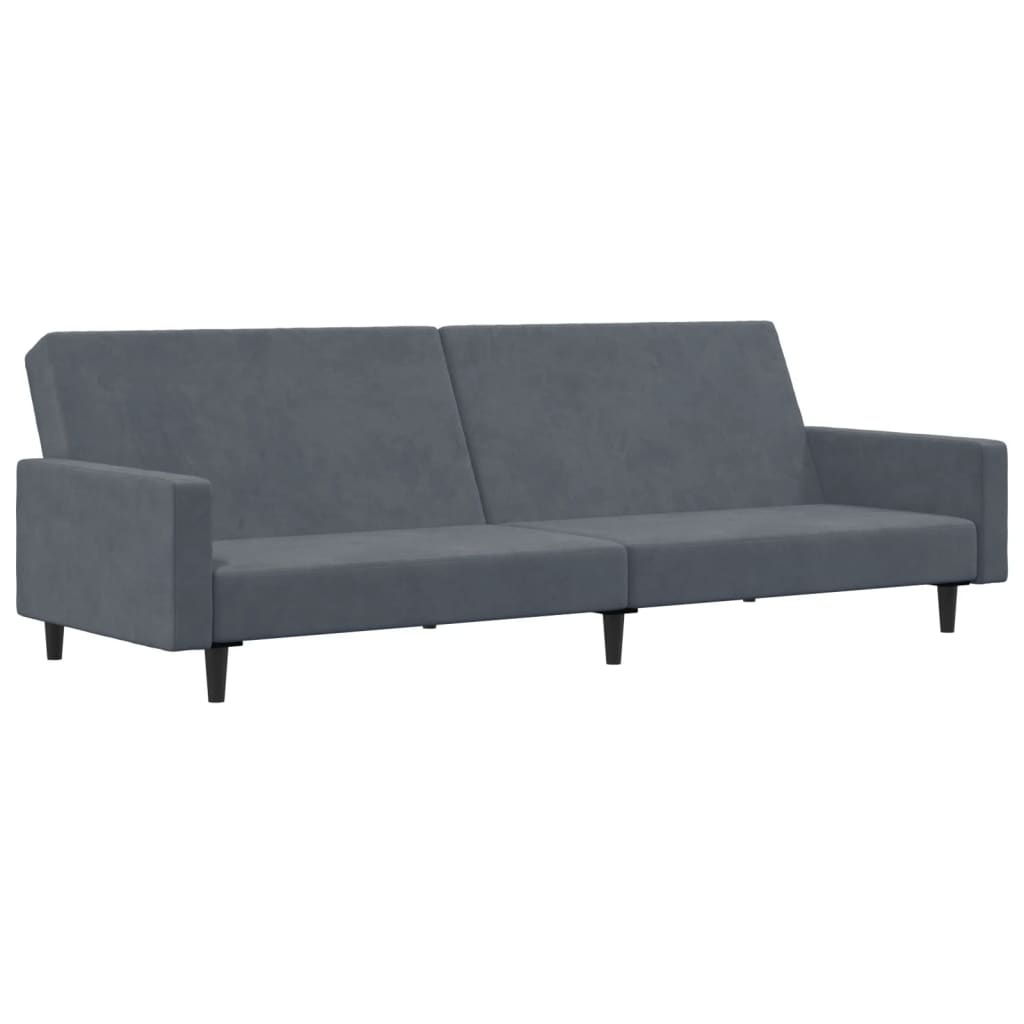 Sofá-cama 2 lugares c/ apoio de pés veludo cinzento-escuro