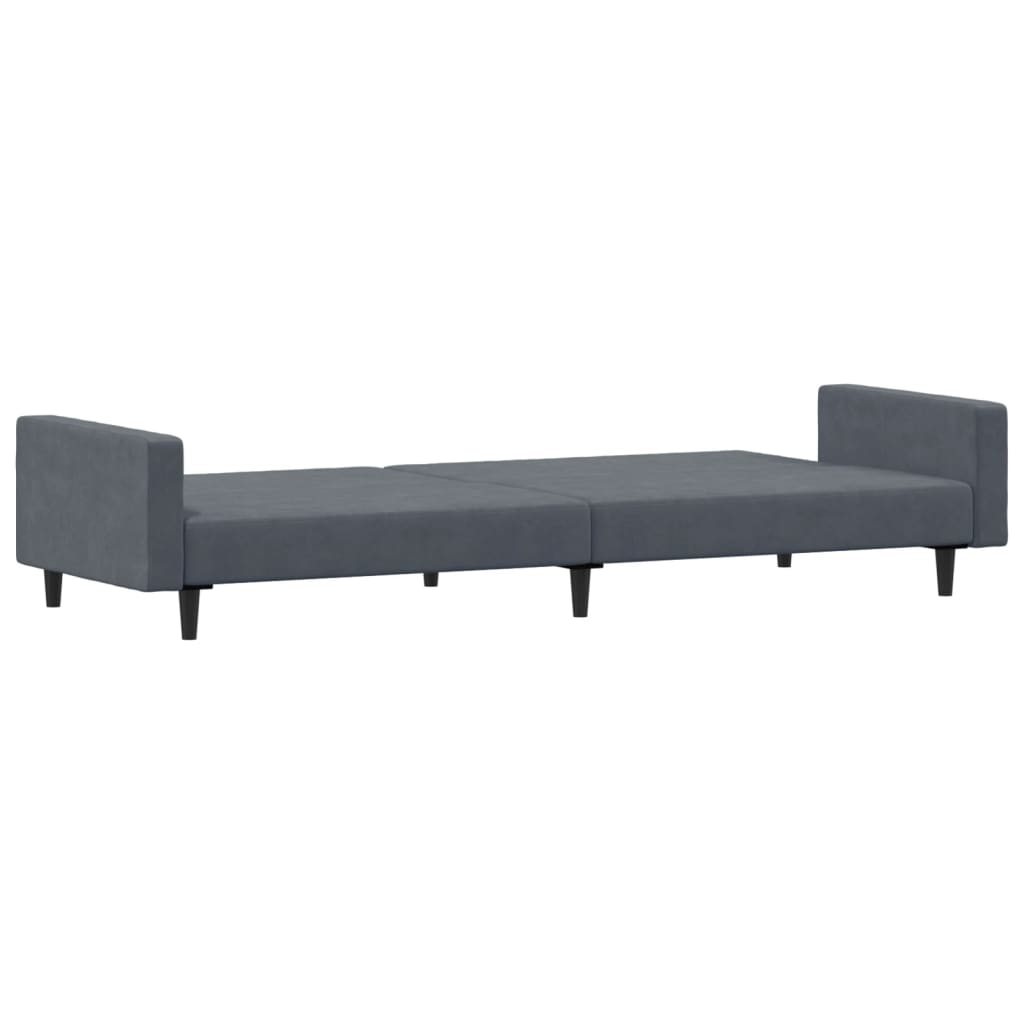 Sofá-cama 2 lugares c/ apoio de pés veludo cinzento-escuro
