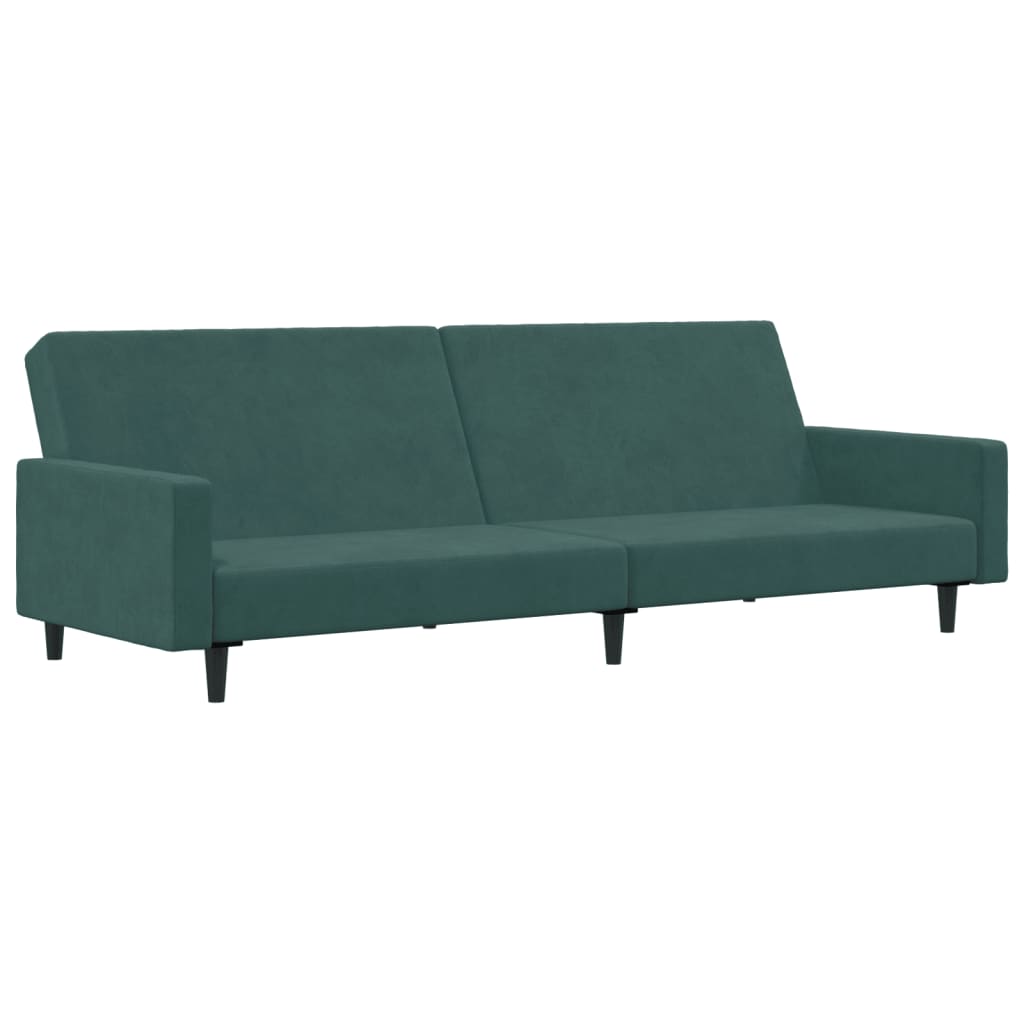 Sofá-cama 2 lugares c/ apoio de pés veludo verde-escuro