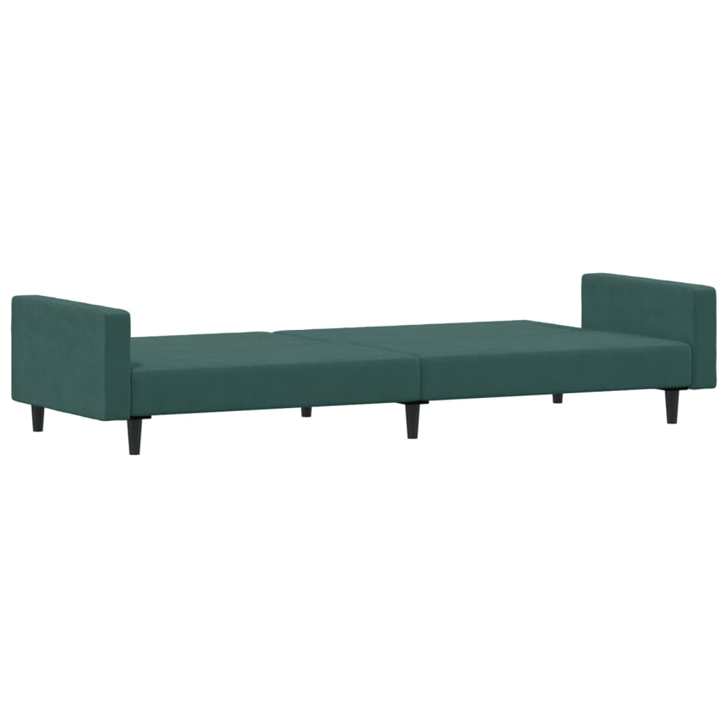 Sofá-cama 2 lugares c/ apoio de pés veludo verde-escuro