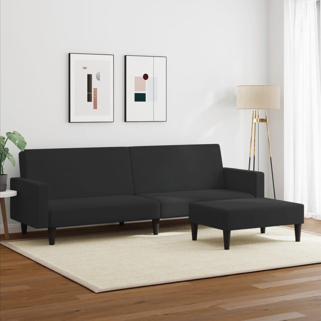 Sofá-cama 2 lugares c/ apoio de pés veludo preto