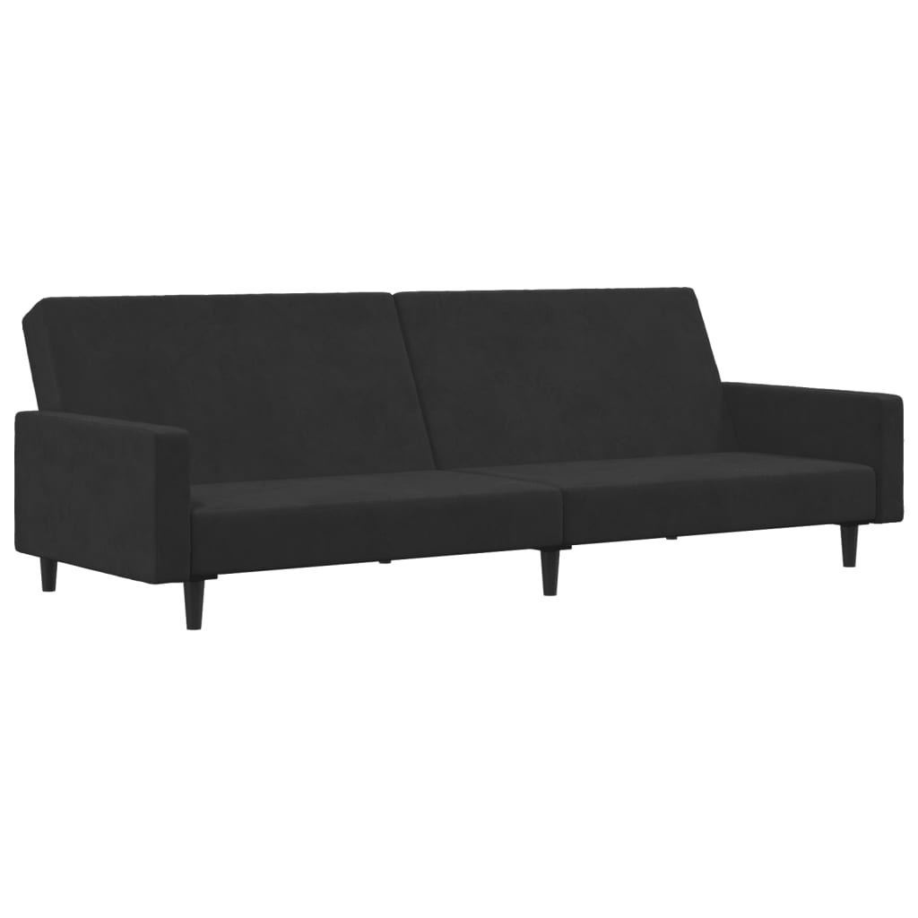 Sofá-cama 2 lugares c/ apoio de pés veludo preto