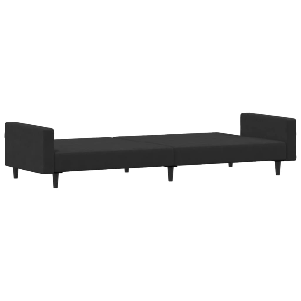 Sofá-cama 2 lugares c/ apoio de pés veludo preto