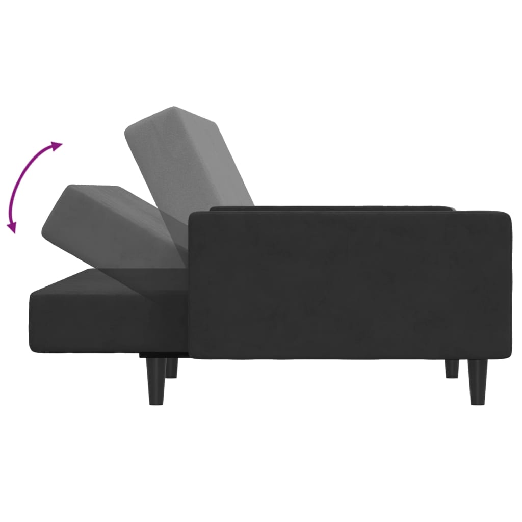 Sofá-cama 2 lugares c/ apoio de pés veludo preto