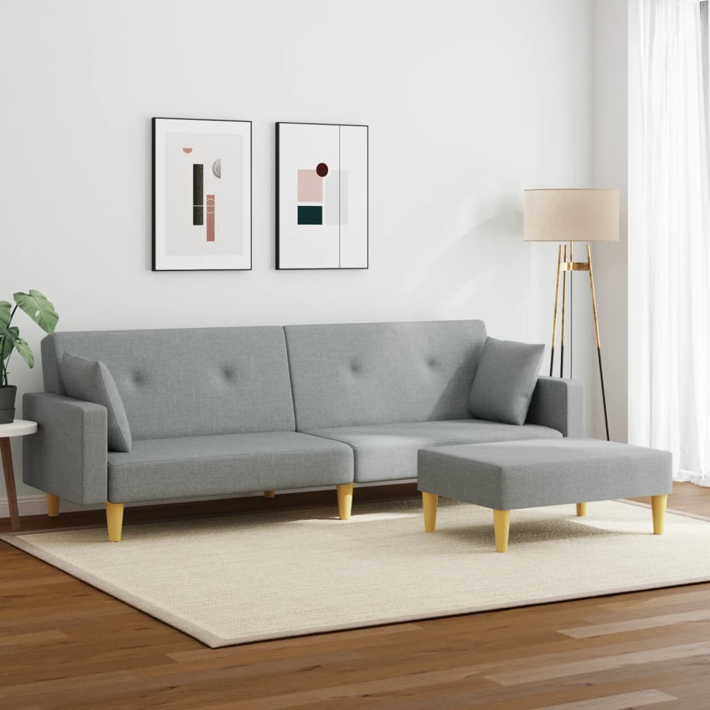 Sofá-cama de 2 lugares c/ apoio de pés tecido cinzento-claro