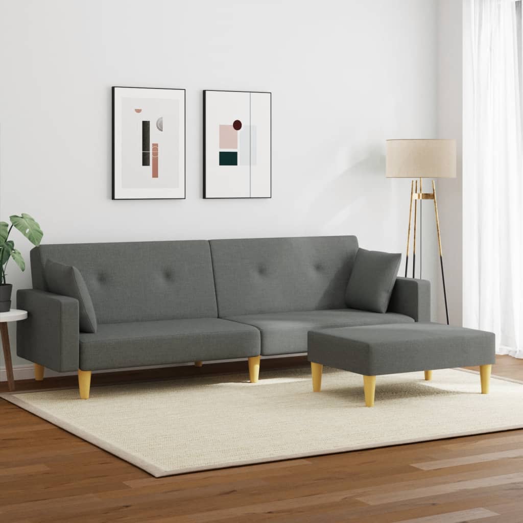 Sofá-cama de 2 lugares c/ apoio de pés tecido cinzento-escuro