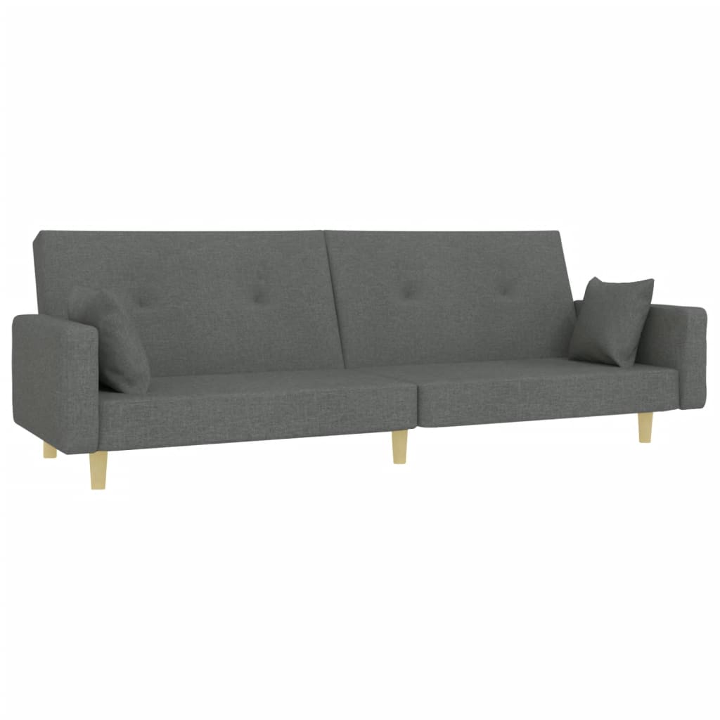 Sofá-cama de 2 lugares c/ apoio de pés tecido cinzento-escuro
