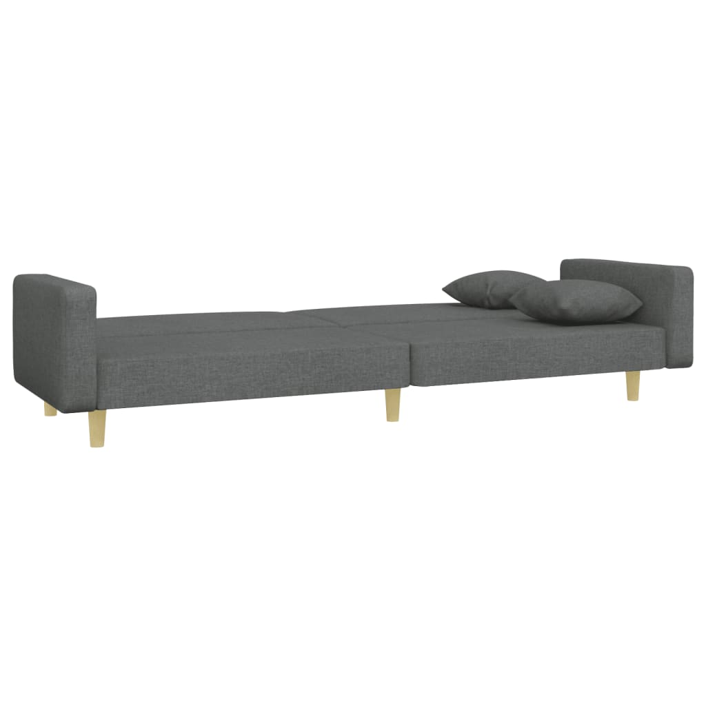 Sofá-cama de 2 lugares c/ apoio de pés tecido cinzento-escuro