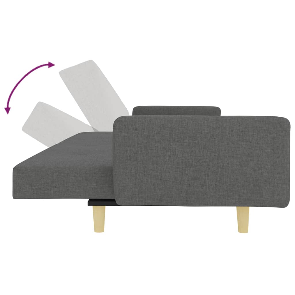 Sofá-cama de 2 lugares c/ apoio de pés tecido cinzento-escuro