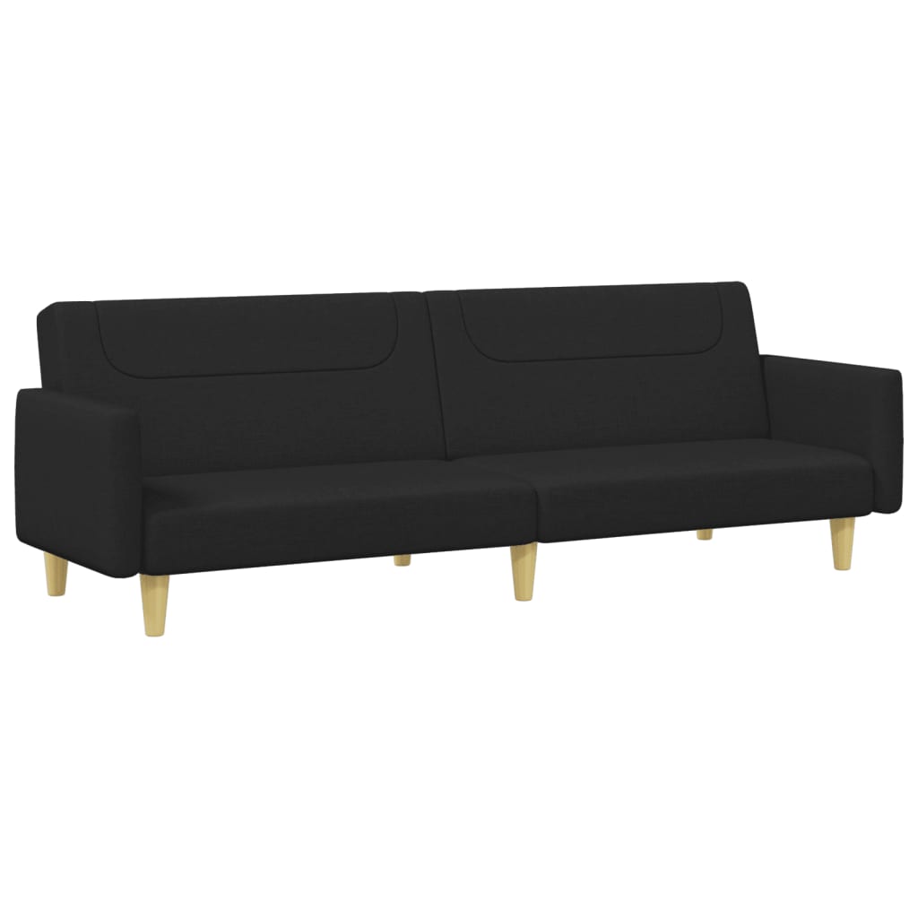 Sofá-cama de 2 lugares com apoio de pés tecido preto