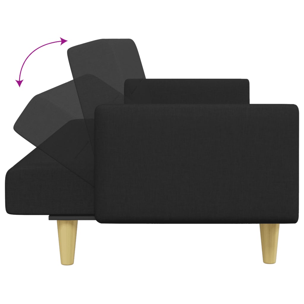Sofá-cama de 2 lugares com apoio de pés tecido preto