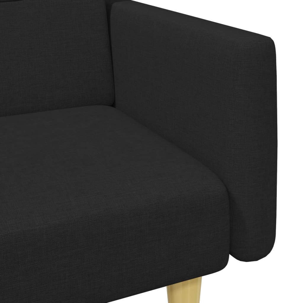 Sofá-cama de 2 lugares com apoio de pés tecido preto