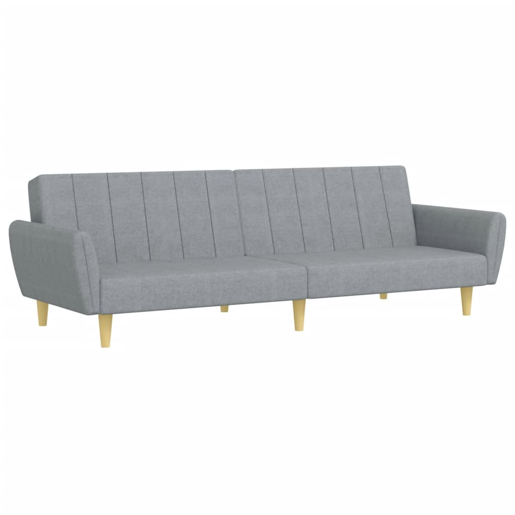 2-seater sofa bed with footrest in light grey fabric