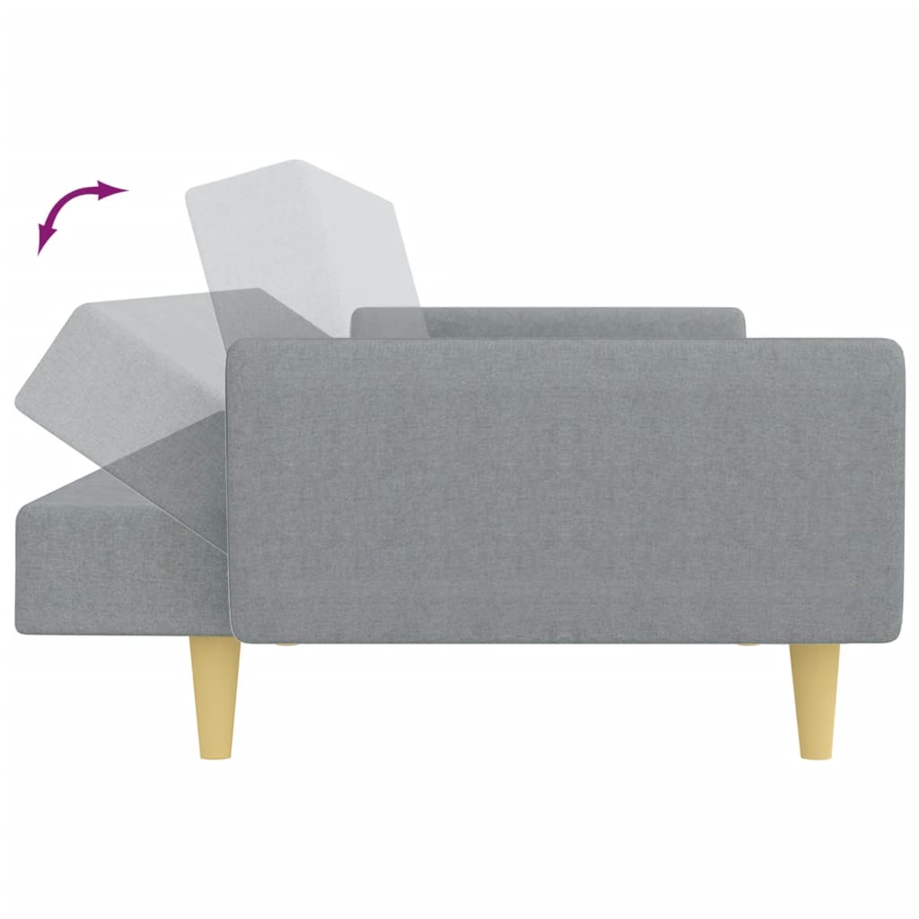 2-seater sofa bed with footrest in light grey fabric