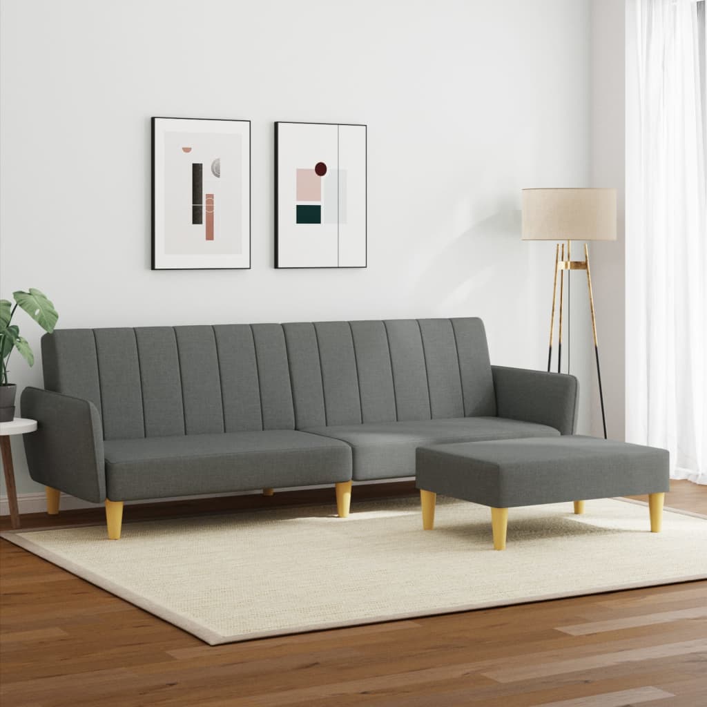 Sofá-cama de 2 lugares c/ apoio de pés tecido cinzento-escuro