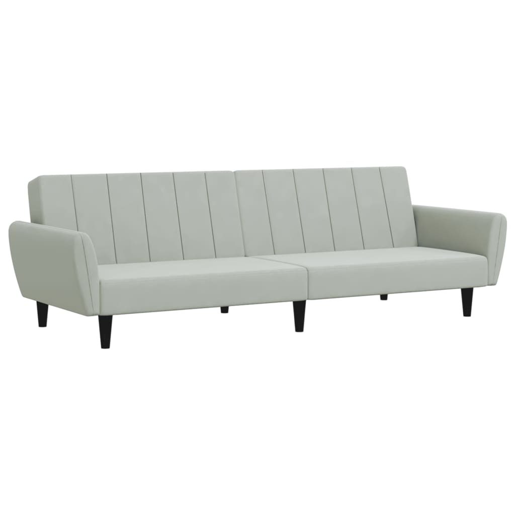 Sofá-cama 2 lugares c/ apoio de pés veludo cinza-claro