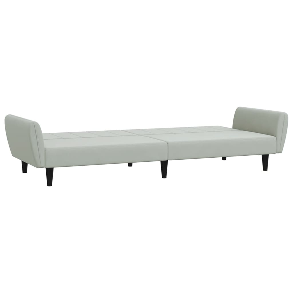 Sofá-cama 2 lugares c/ apoio de pés veludo cinza-claro