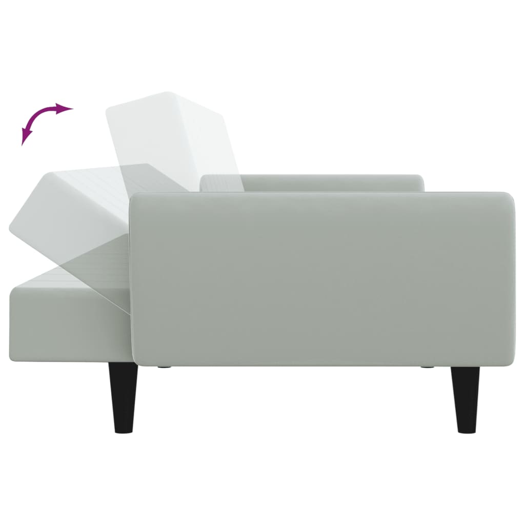 Sofá-cama 2 lugares c/ apoio de pés veludo cinza-claro