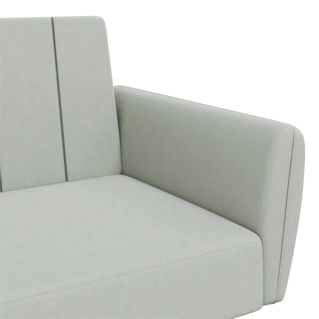Sofá-cama 2 lugares c/ apoio de pés veludo cinza-claro