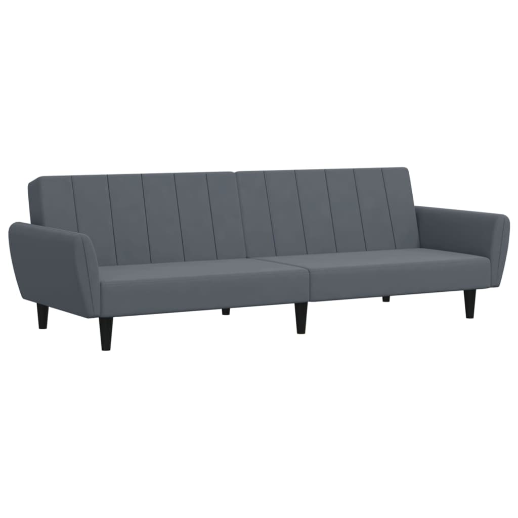 Sofá-cama 2 lugares c/ apoio de pés veludo cinzento-escuro