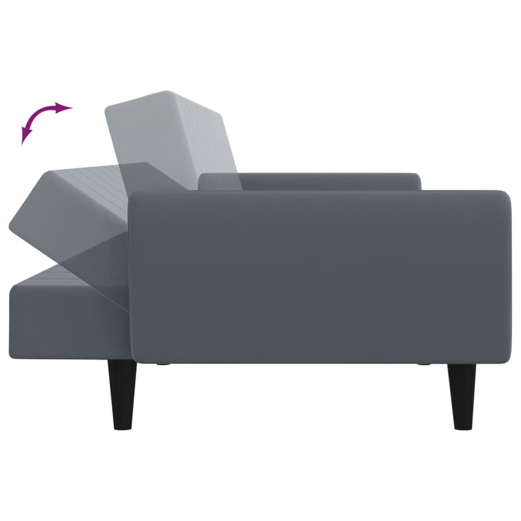 Sofá-cama 2 lugares c/ apoio de pés veludo cinzento-escuro