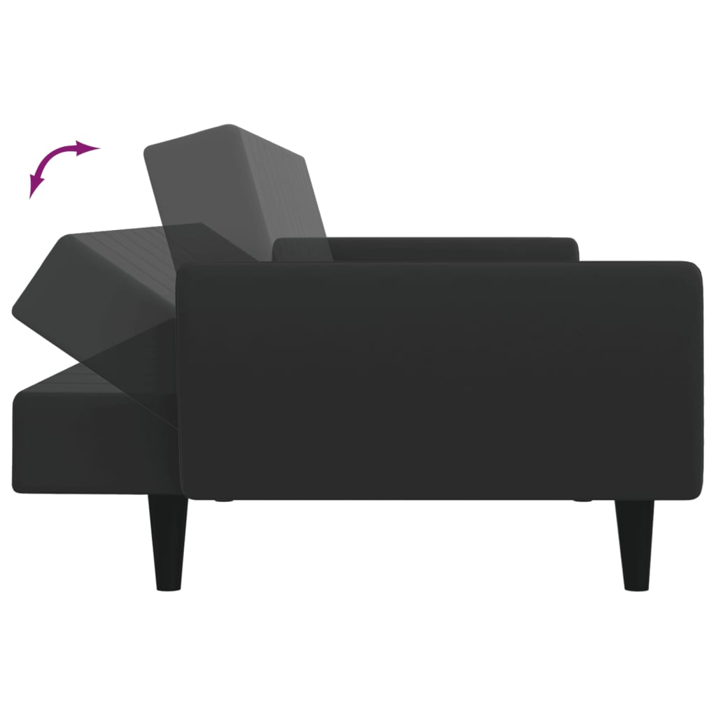 Sofá-cama 2 lugares c/ apoio de pés veludo preto