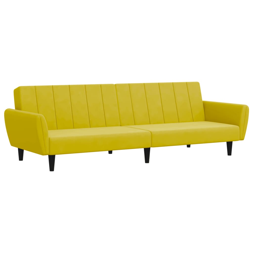 Sofá-cama 2 lugares c/ apoio de pés veludo amarelo
