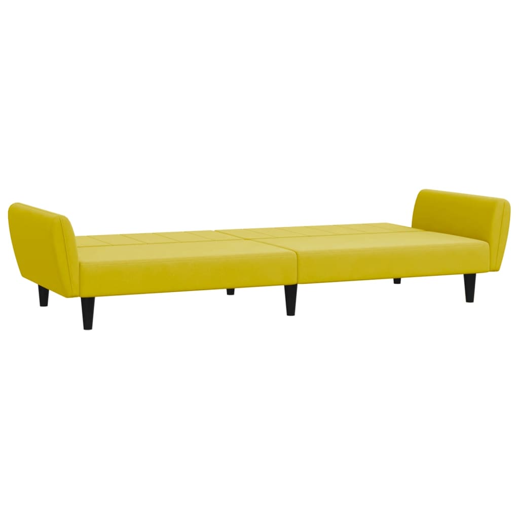 Sofá-cama 2 lugares c/ apoio de pés veludo amarelo