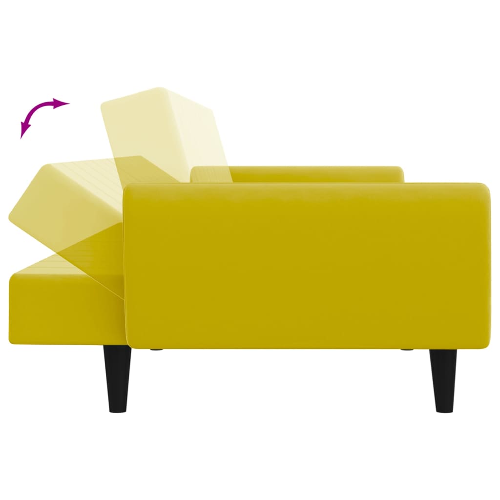 Sofá-cama 2 lugares c/ apoio de pés veludo amarelo