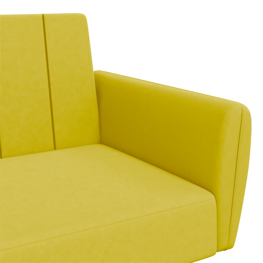 Sofá-cama 2 lugares c/ apoio de pés veludo amarelo