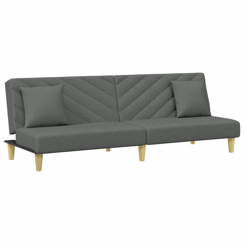 Sofá-cama 2 lugares c/ almofadas/apoio pés tecido cinza-escuro