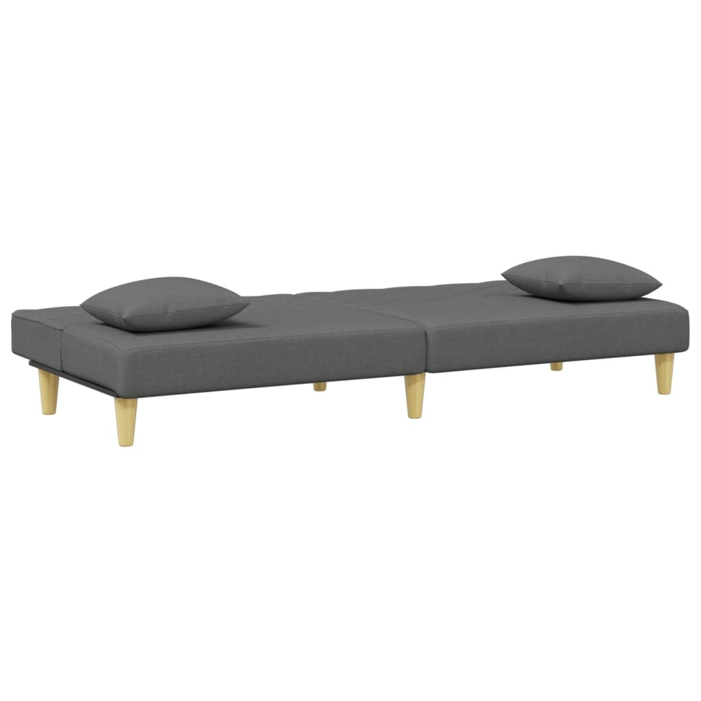 Sofá-cama 2 lugares c/ almofadas/apoio pés tecido cinza-escuro